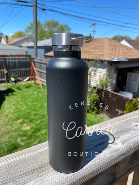 Blank powder coated black 20 oz skinny water bottle tumbler