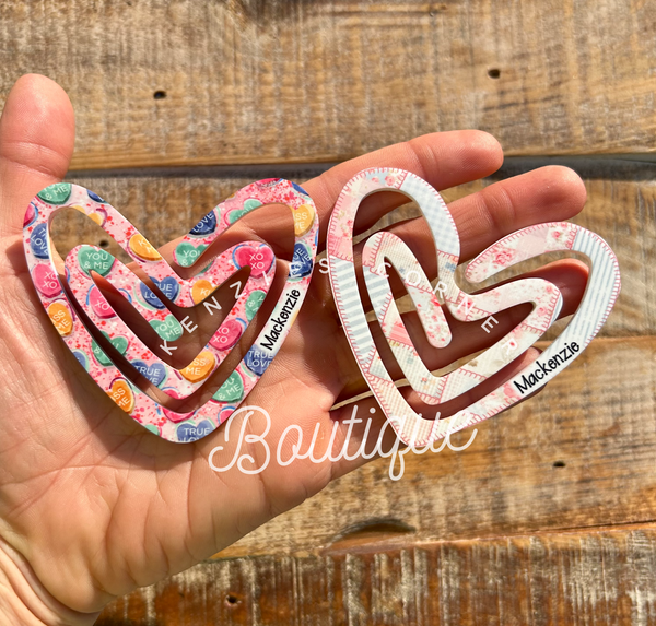 Blank Acrylic paper clip bookmark / bag clip paperclip valentine heart