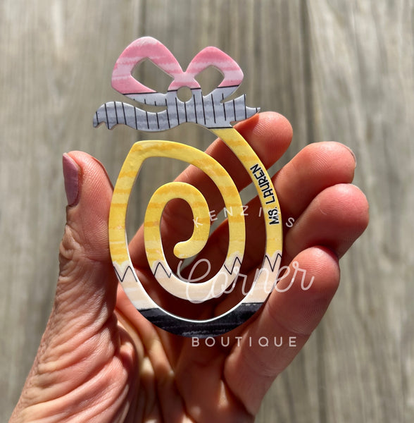 Customized Acrylic paper clip bookmark Egg with pencil design