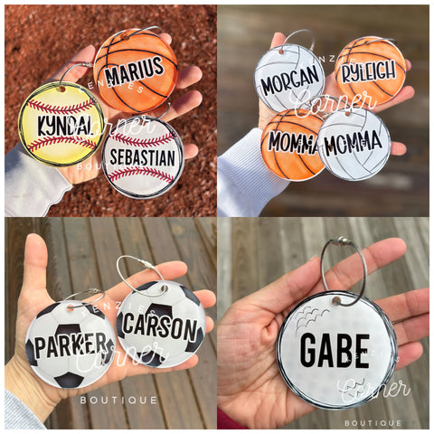 Customized Sport bag tag softball, basketball, baseball, soccer, volleyball, golf