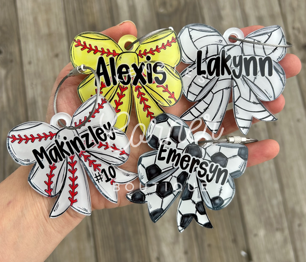 Customized colors and softball BOW bag tag