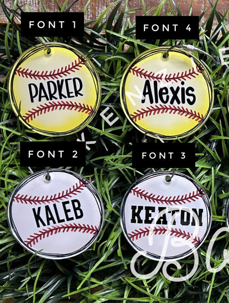 Customized colors and softball BOW bag tag