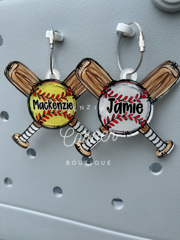 Blank Acrylic softball or baseball X bag tag