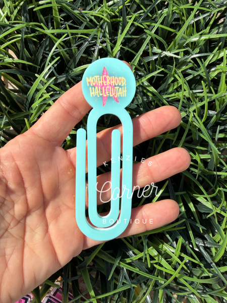 Blank Acrylic paper clip bookmark / bag clip paperclip circle top