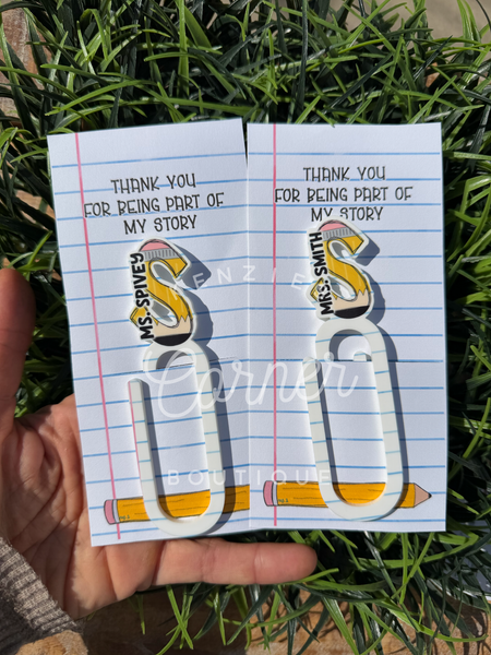 Customized Acrylic paper clip bookmark pencil INITIAL paper clip