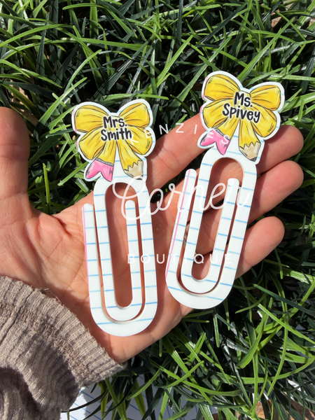 BLANK Acrylic paper clip bookmark pencil BOW paper clip