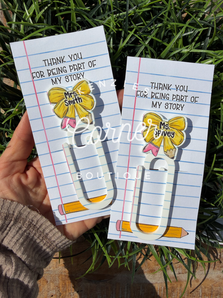 BLANK Acrylic paper clip bookmark pencil BOW paper clip