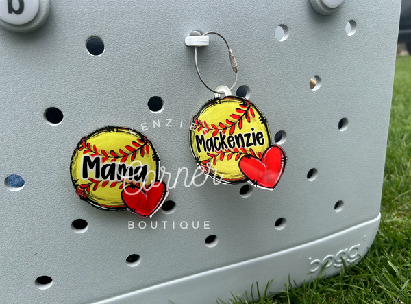 Blank Acrylic softball with heart bag tag or charm