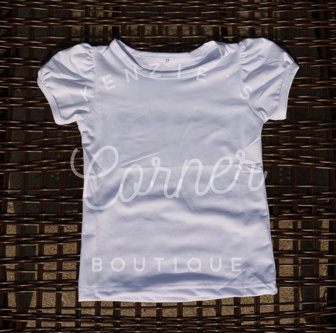 Blank Sublimation child White short sleeve puff sleeve top