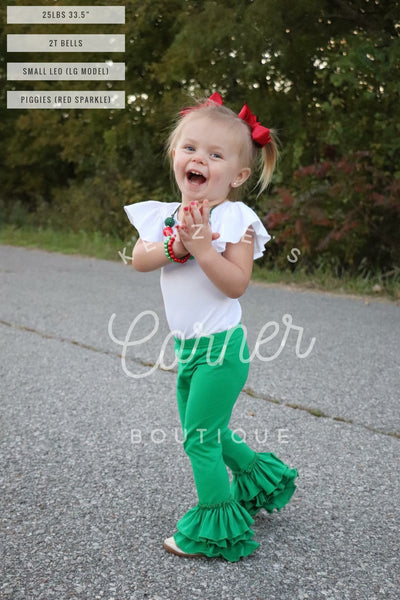 Green bell ruffle pants