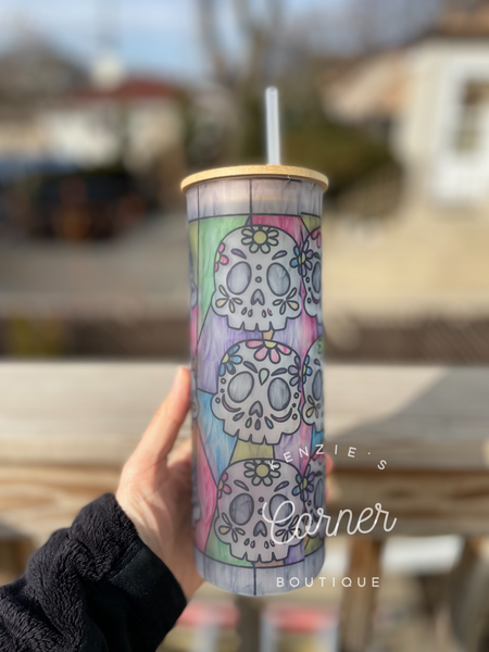 Blank 25 ounce frost glass skinny tumbler for sublimation-bamboo lid