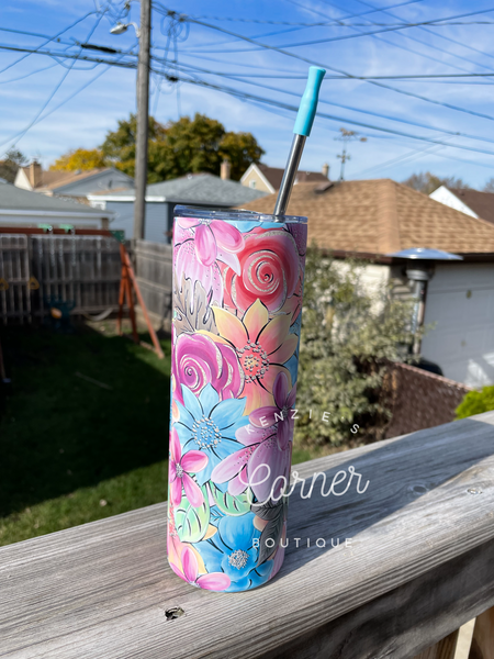 Leaves and floral 20 oz skinny tumbler