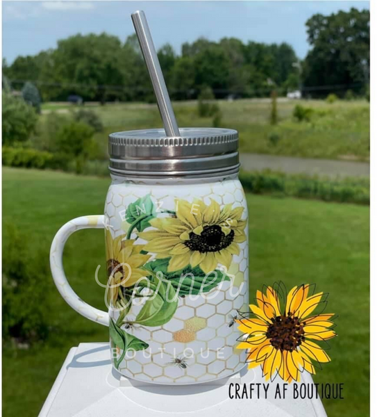 Blank 16 ounce white mason jar HANDLE with straw tumbler for sublimation