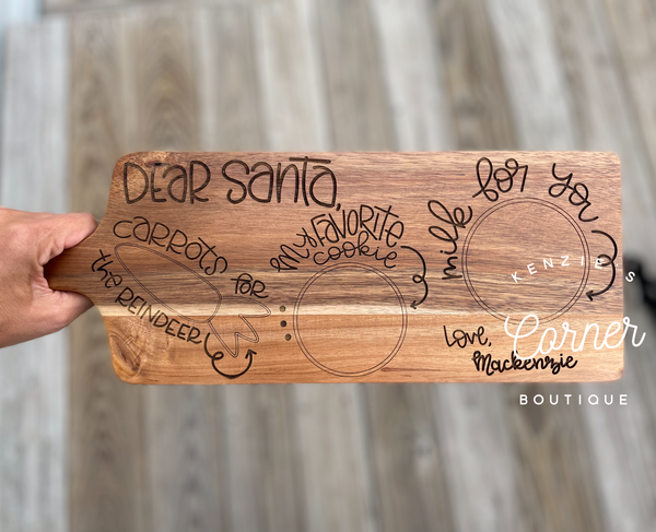 Santa Acacia wood custom laser engraved cutting board