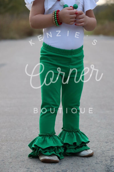 Green bell ruffle pants