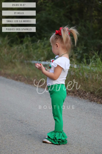 Green bell ruffle pants