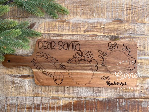 Santa Acacia wood custom laser engraved cutting board