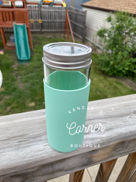 Mint Not for sublimation Blank 20 oz glass MASON JAR CUP with silicon sleeve