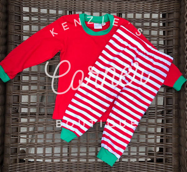 Red top stripe pants pajamas